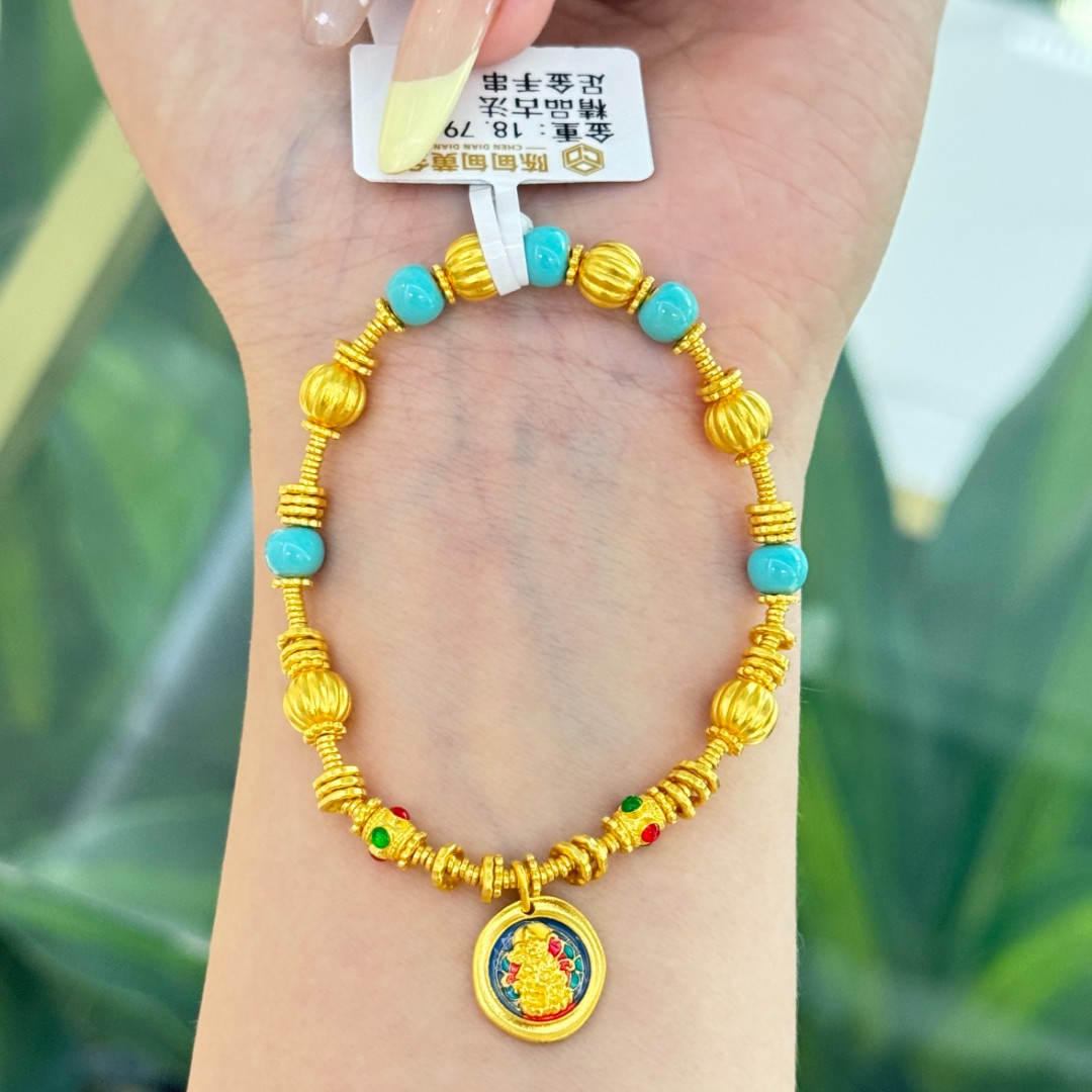 阿敏专属-Z/J【黄财蓝珠手串】足金999手绳（158/0）