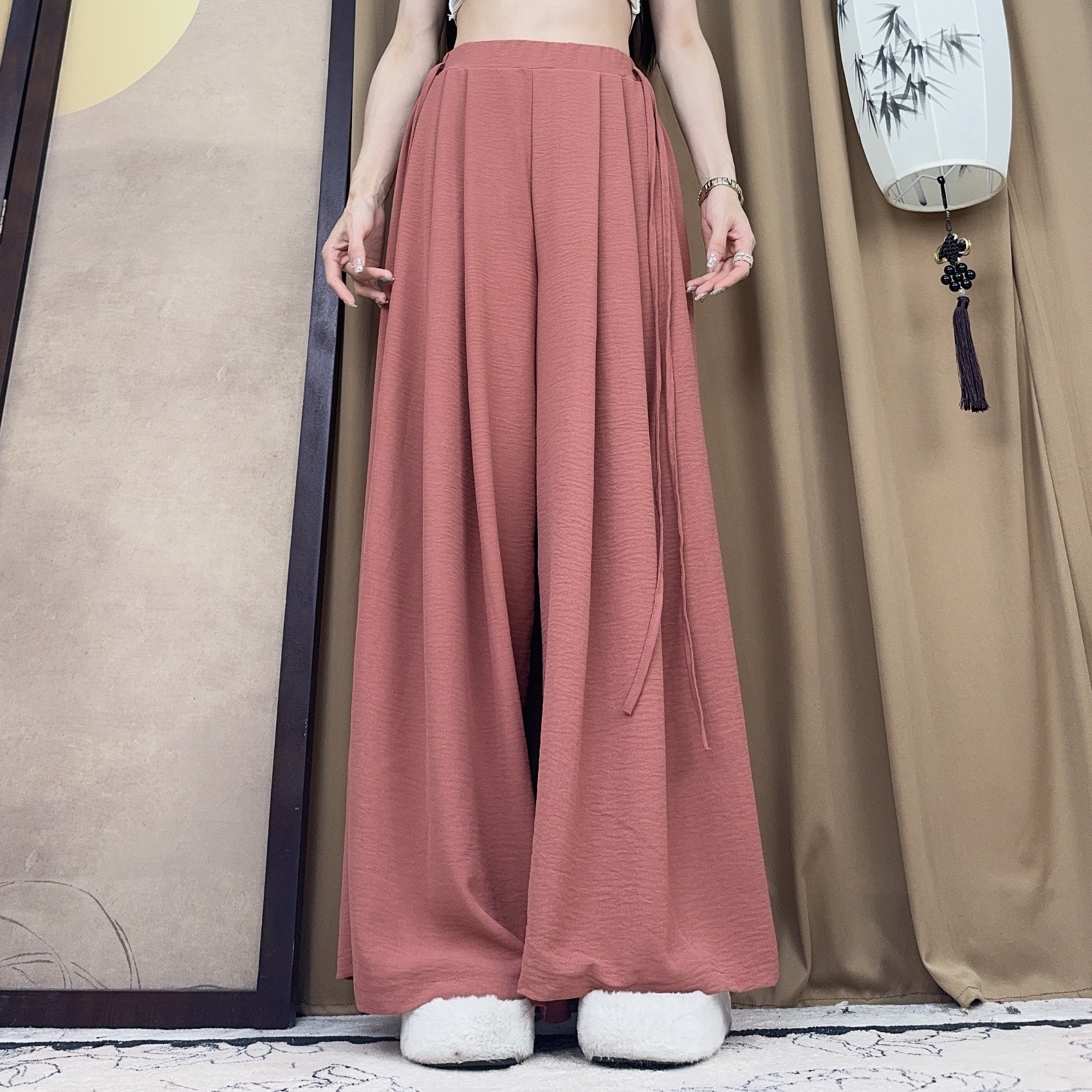 025花棠肌理棉麻飘带现代舞裤  瑜伽裤古典舞裤