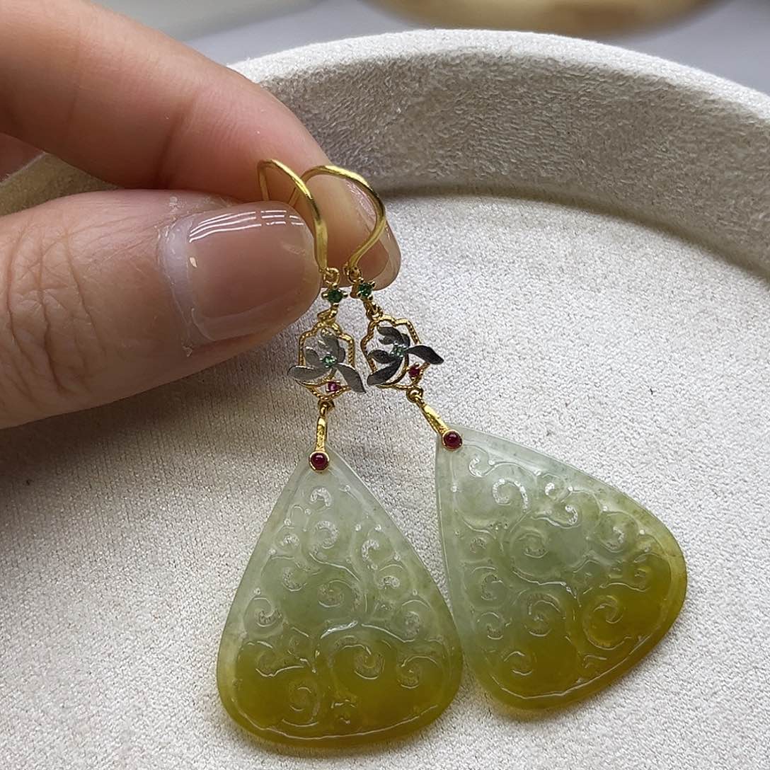 翡翠银S925镶嵌耳饰翡翠耳坠