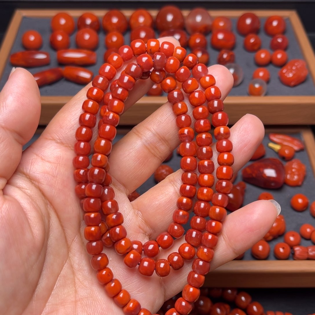 南红玛瑙配饰未镶嵌火焰纹原矿108老型卡6.5mm