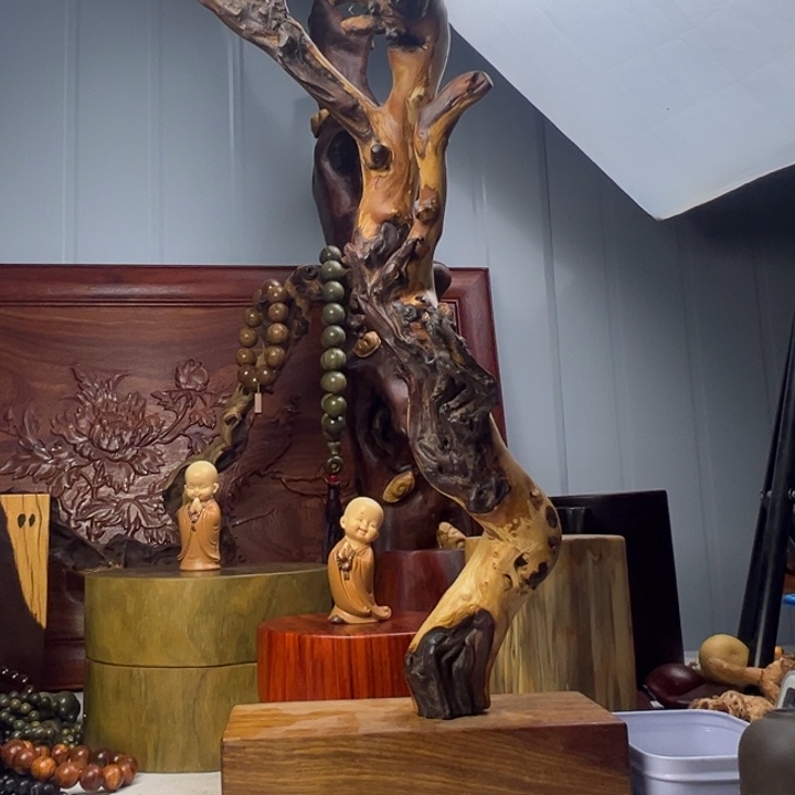 惊***木木金丝红木羊蹄甲摆件