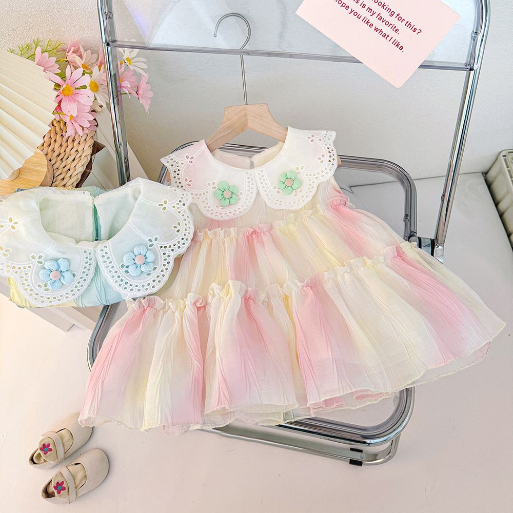 女小童夏季多巴胺拼色棉布裙2025新款女宝宝韩版洋气彩虹连衣裙潮