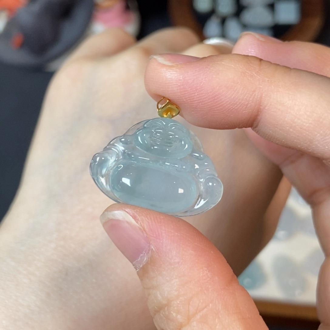 翡翠颈饰18K金镶嵌蓝胖子佛公