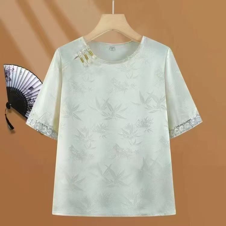 【三扣】中老年新款夏天时尚提花上衣