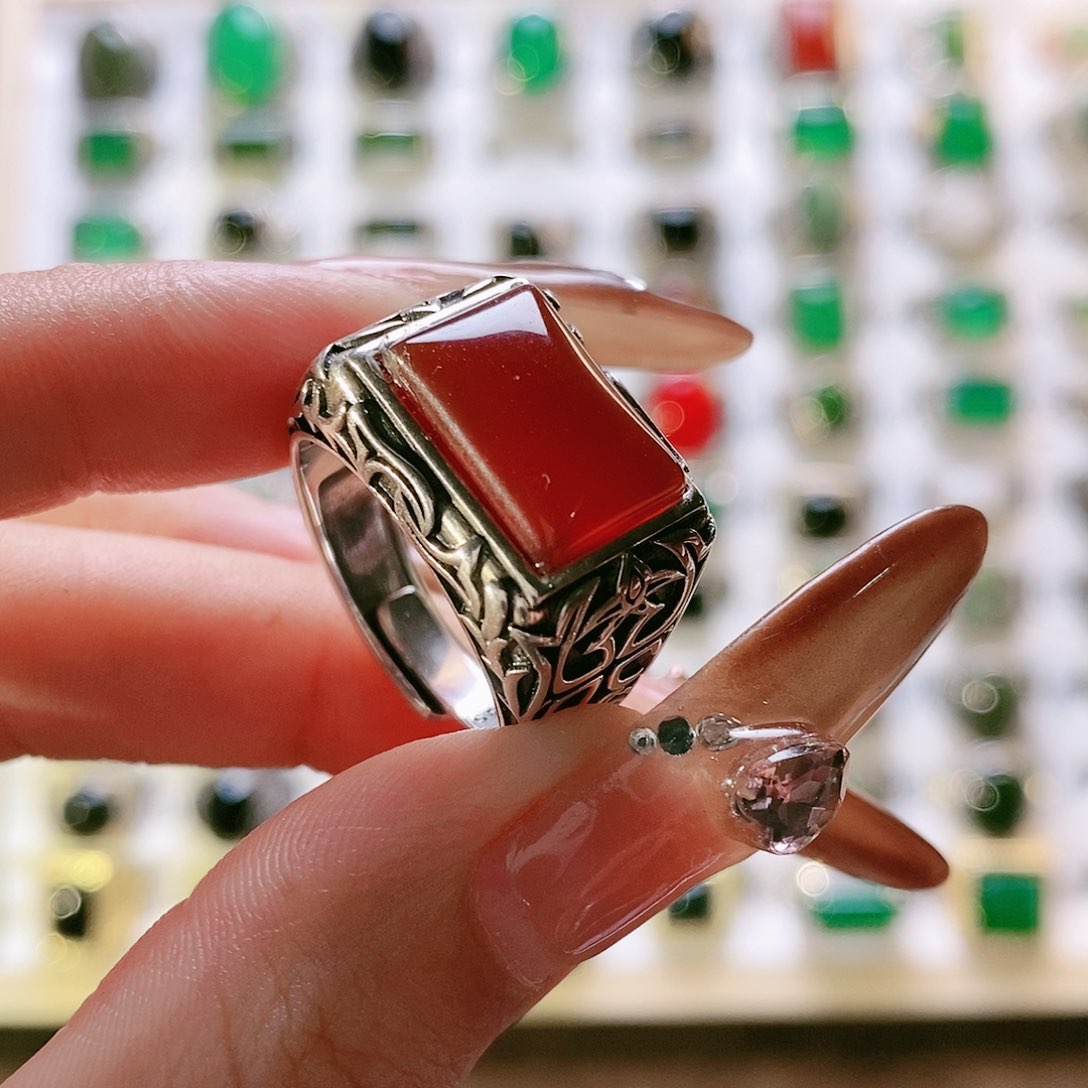 玛瑙/玉髓戒指银S925镶嵌