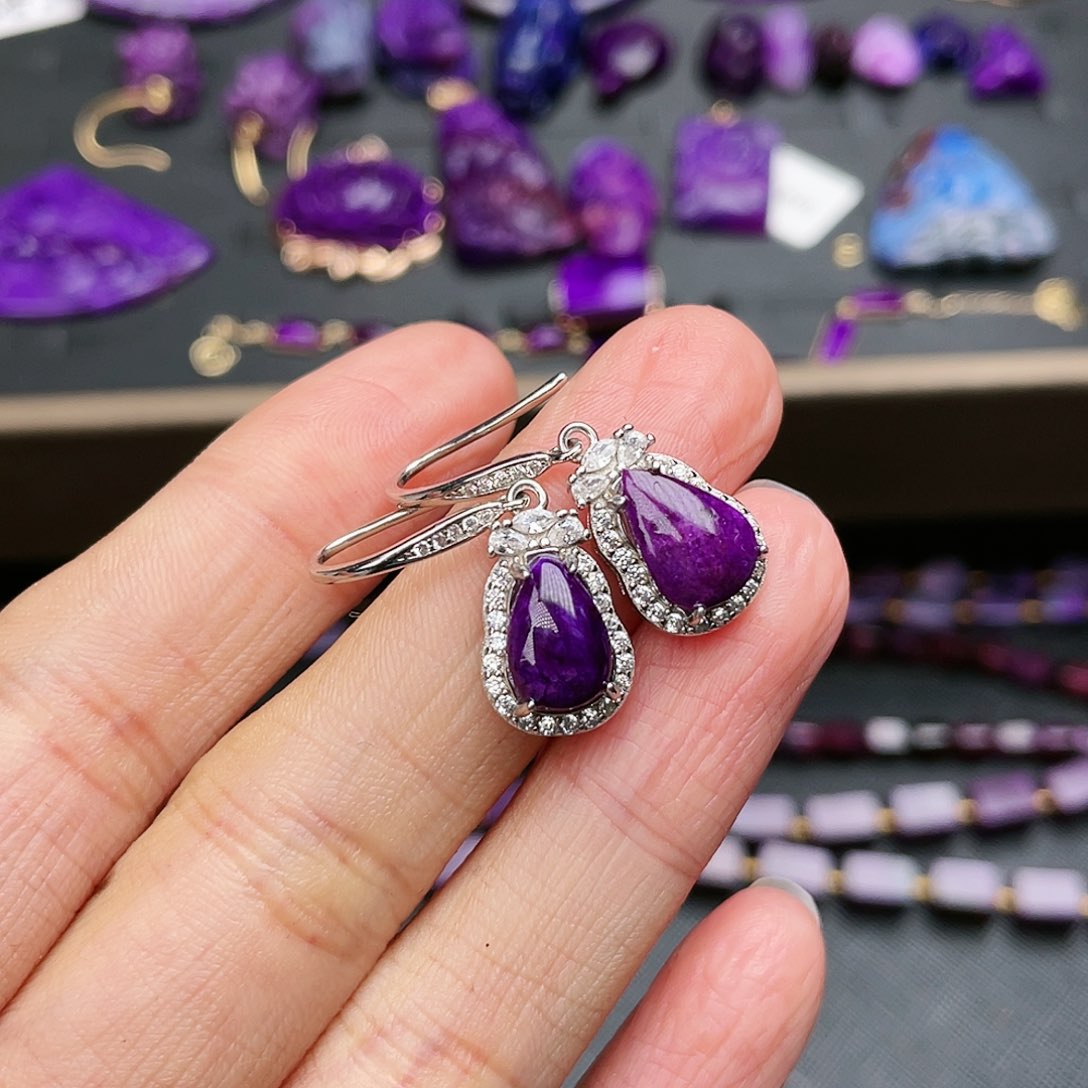 苏纪石（舒俱来）耳钩银S925镶嵌