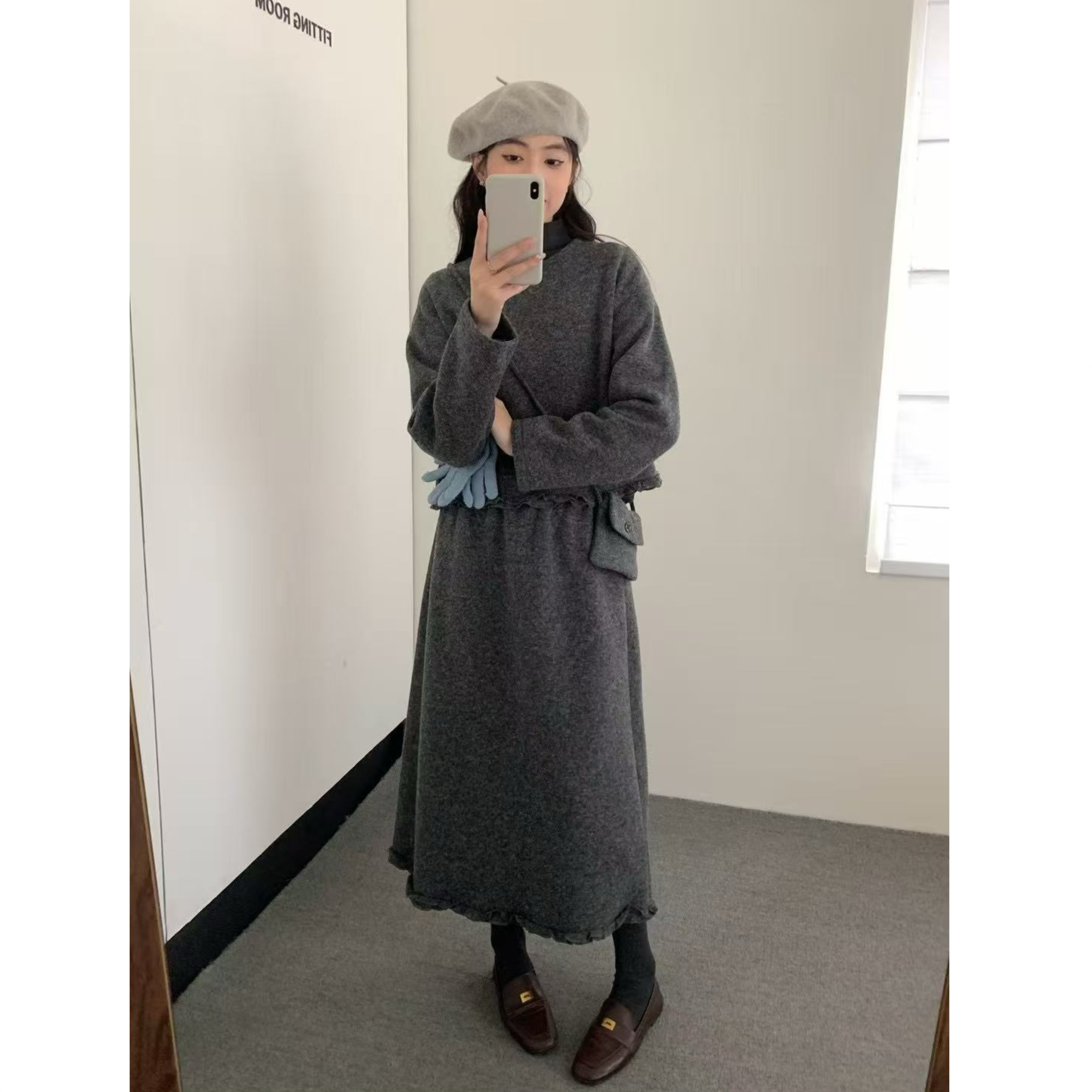 【温柔梦境】韩系木耳边宽松上衣+半身长裙套装