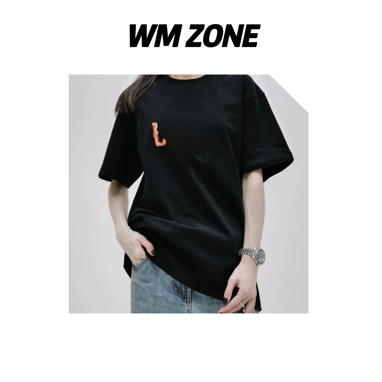 WM  新-3512  彩虹毛线刺绣圆领短袖