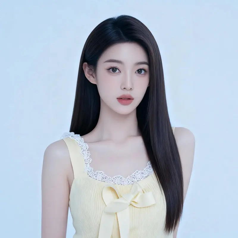 50cm全手织全真人真发全长度减龄自然女款锁骨整顶假发套