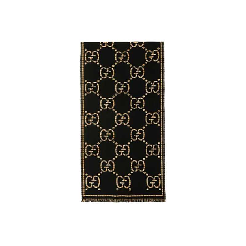99新 GUCCI/古驰 格纹GG黑金羊毛围巾「雪糕专属」