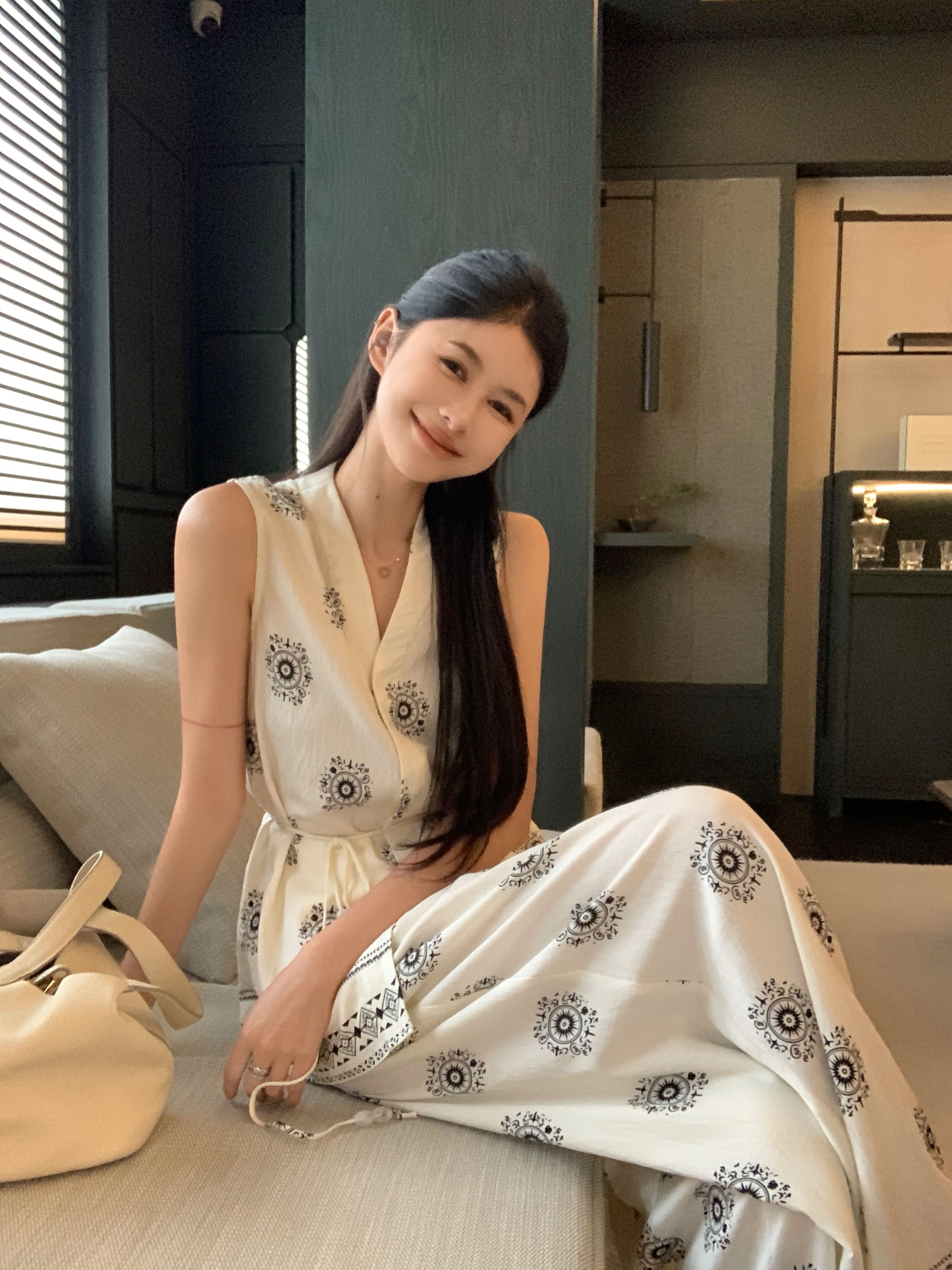 老钱风气质碎花套装女夏无袖上衣背心宽松阔腿裤休闲两件套7055#