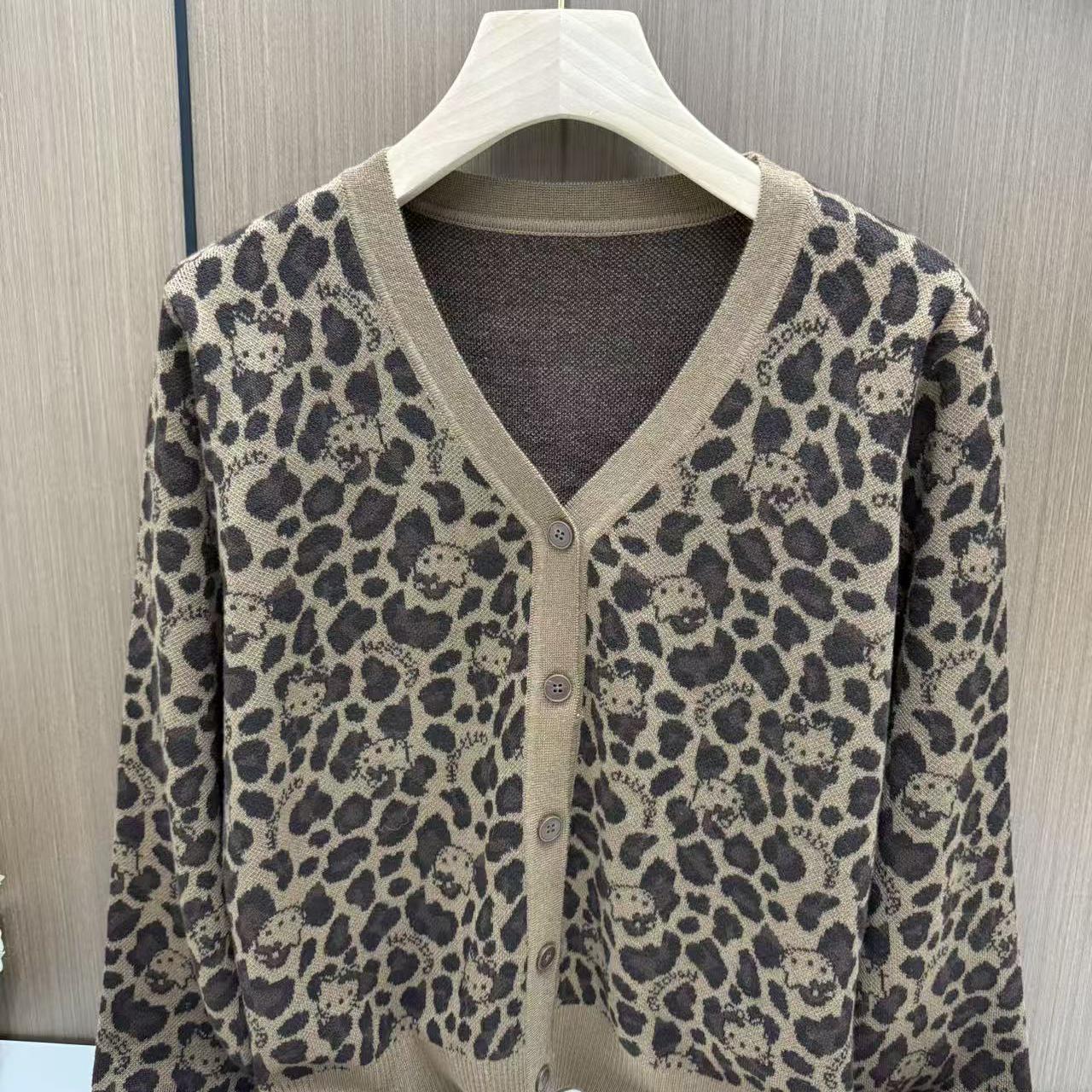 【豹纹～高级复古】韩版V领显瘦百搭羊毛针织衫开衫