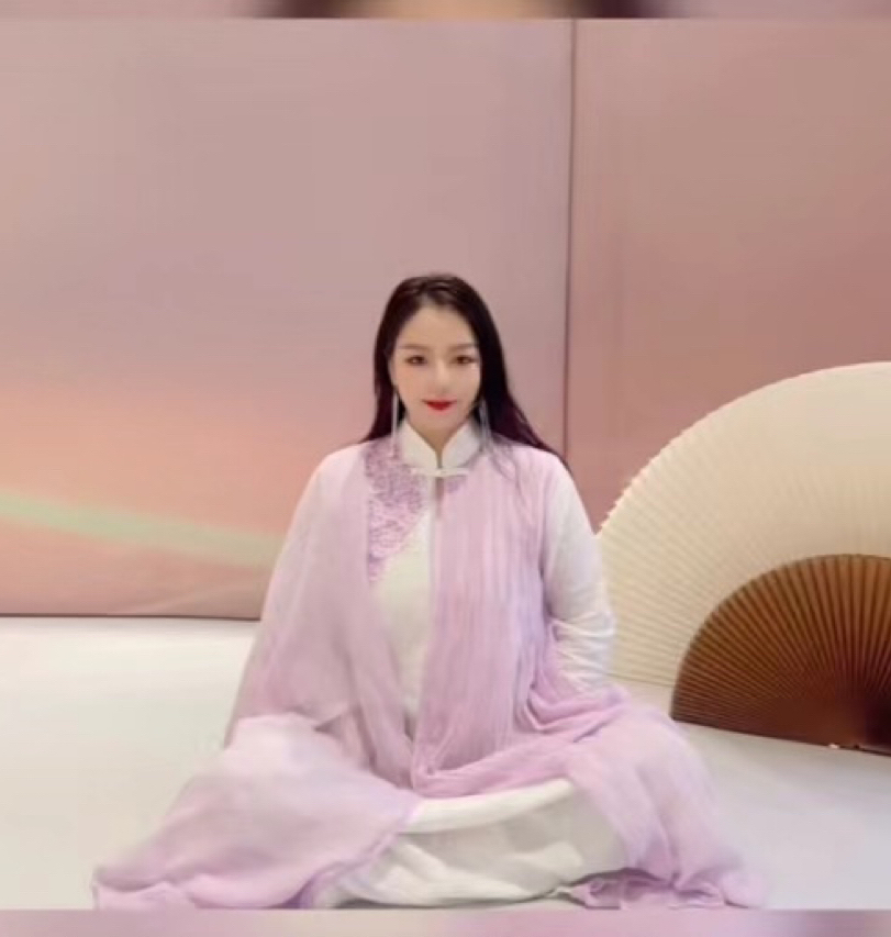 妙谛阁原创紫色立领肩上开花立领棉麻修身飘逸禅裙