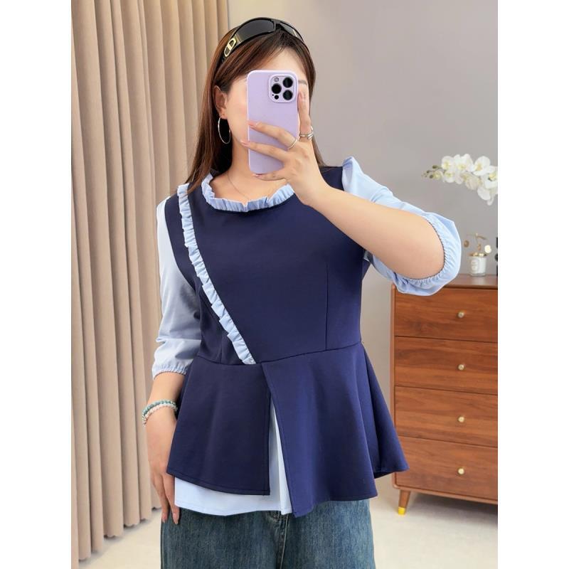 【霏霏专属】2025秋季新款大码女装胖mm气质设计感假两件上衣-8783