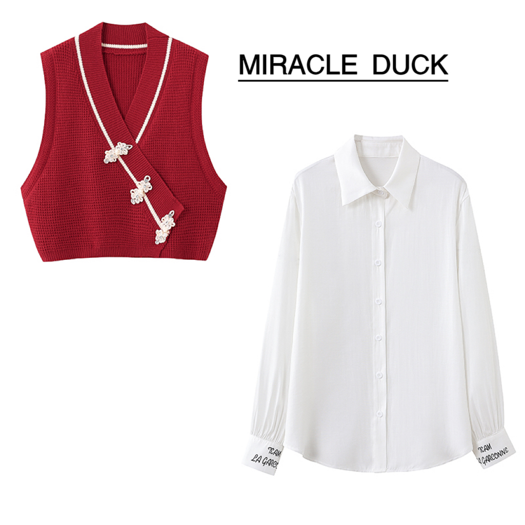 【NO退No换】秋冬百搭时尚洋气新中式马夹衬衫两件套装C887