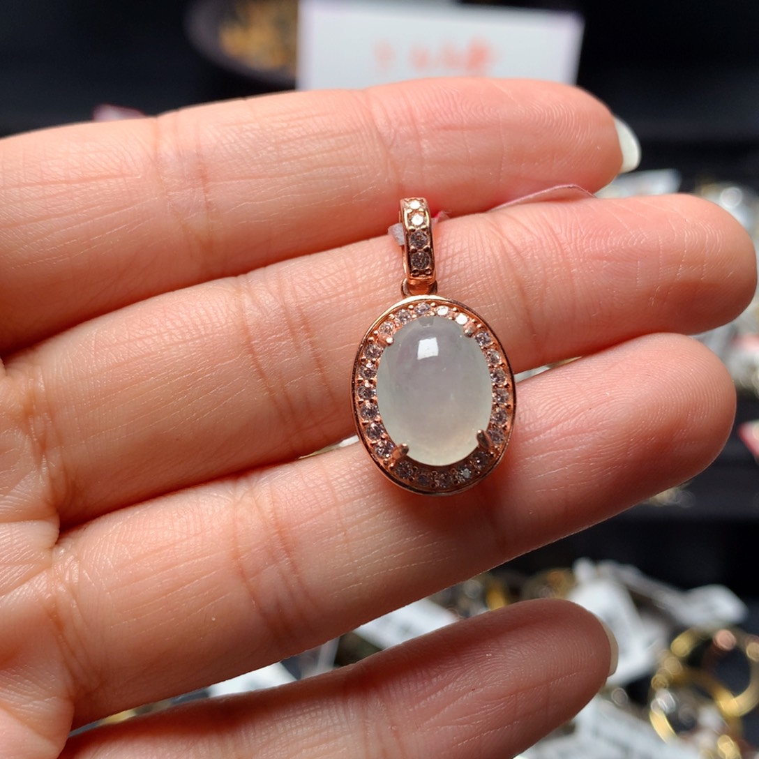 翡翠戒指银S925镶嵌吊坠