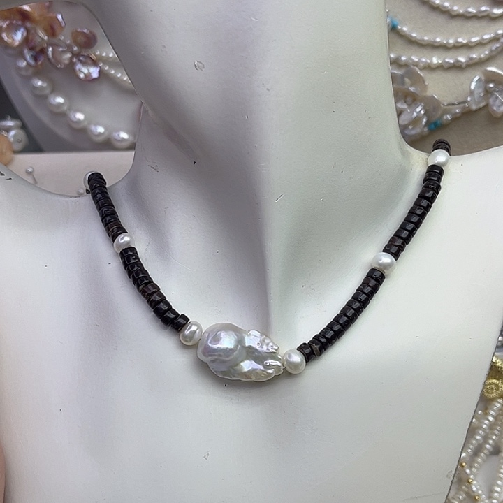 银S925镶嵌颈饰淡水珍珠