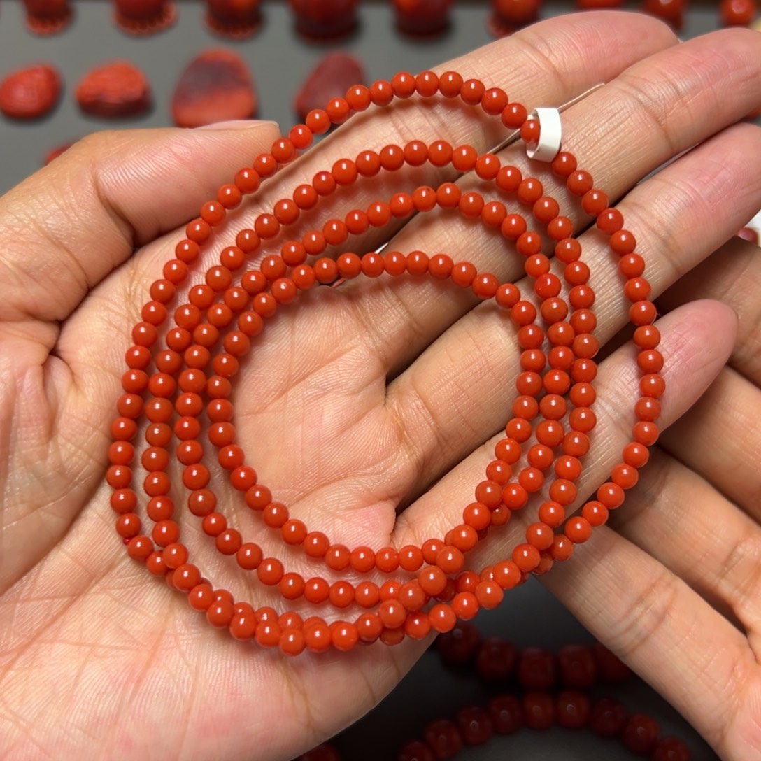 南红玛瑙未镶嵌手串 柿子红小米珠多圈 约3.6mm 福利