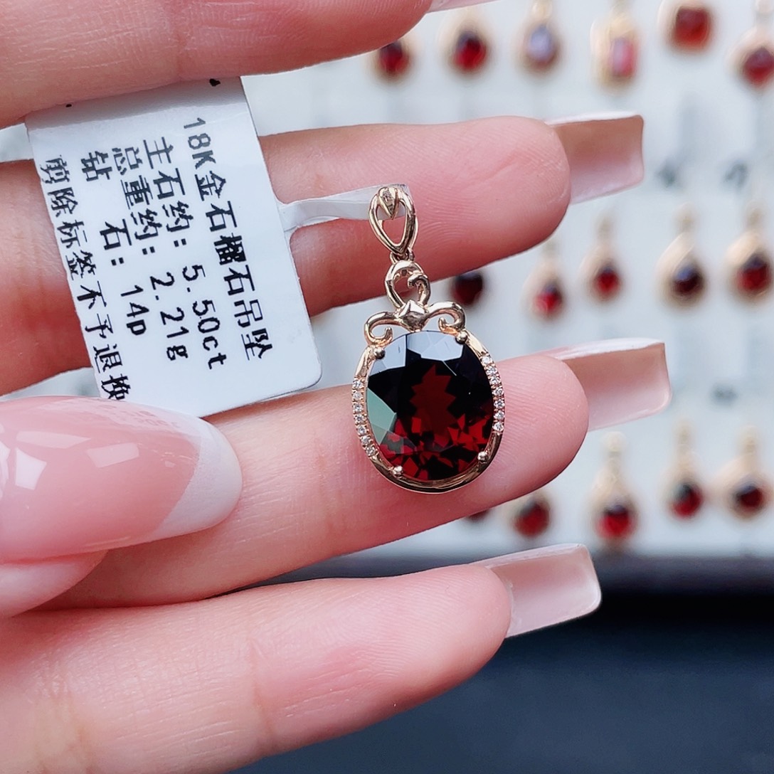 吊坠(不含链)石榴石18K金镶嵌