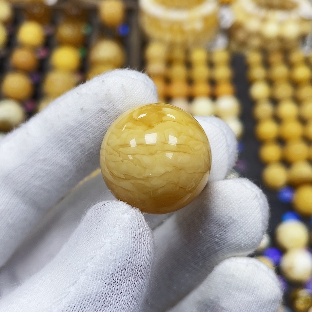 蜜蜡珠宝奇石未镶嵌23.4mm瑕疵皮裂款｜圆珠·段掌柜