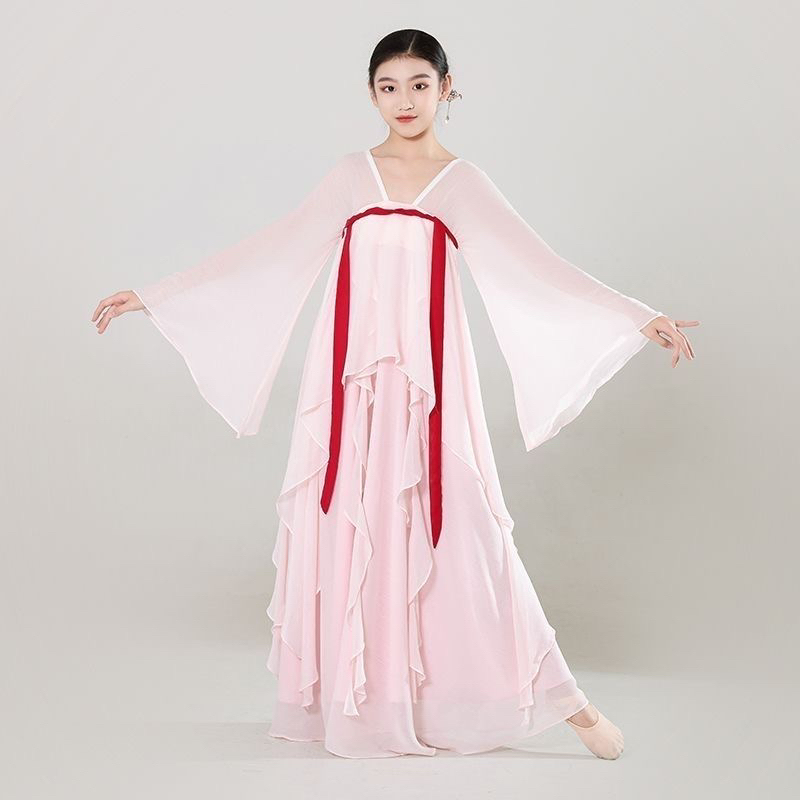 新款儿童汉服儒裙双层广袖齐胸表演服古典舞飘逸连衣裙演出服