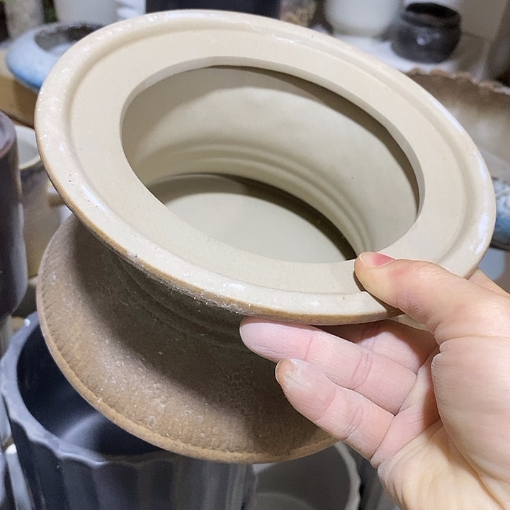 陶摆件陶盆有孔 瑕疵针孔漏釉介意勿拍外口 12*18外高12