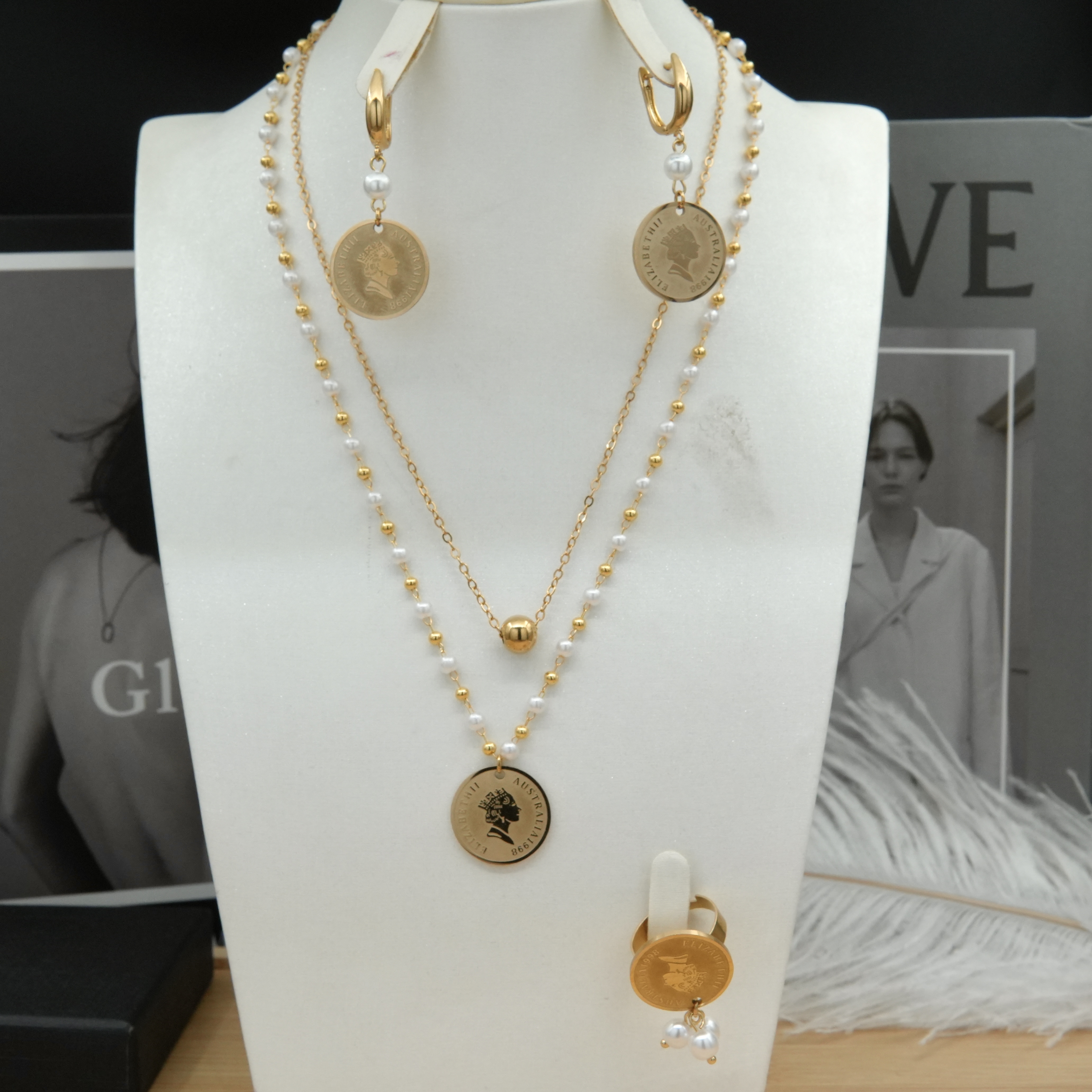 钛钢仿珍珠项链 Xyuer人头牌小米珠双层链首饰