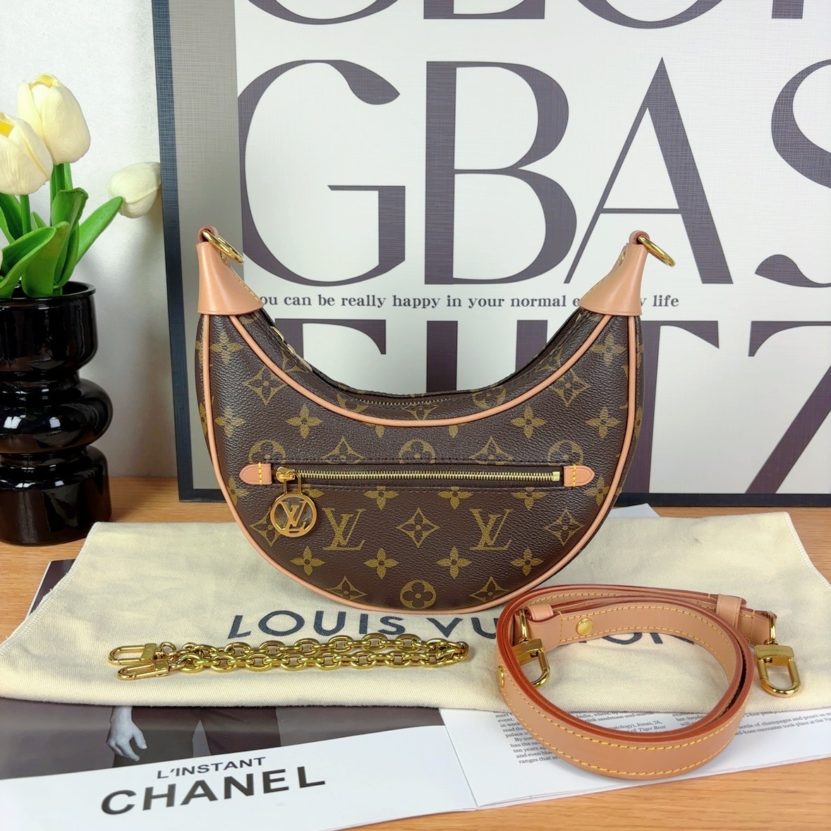 99新 LouisVuitton/路易威登 月亮包 芯片款 肩包