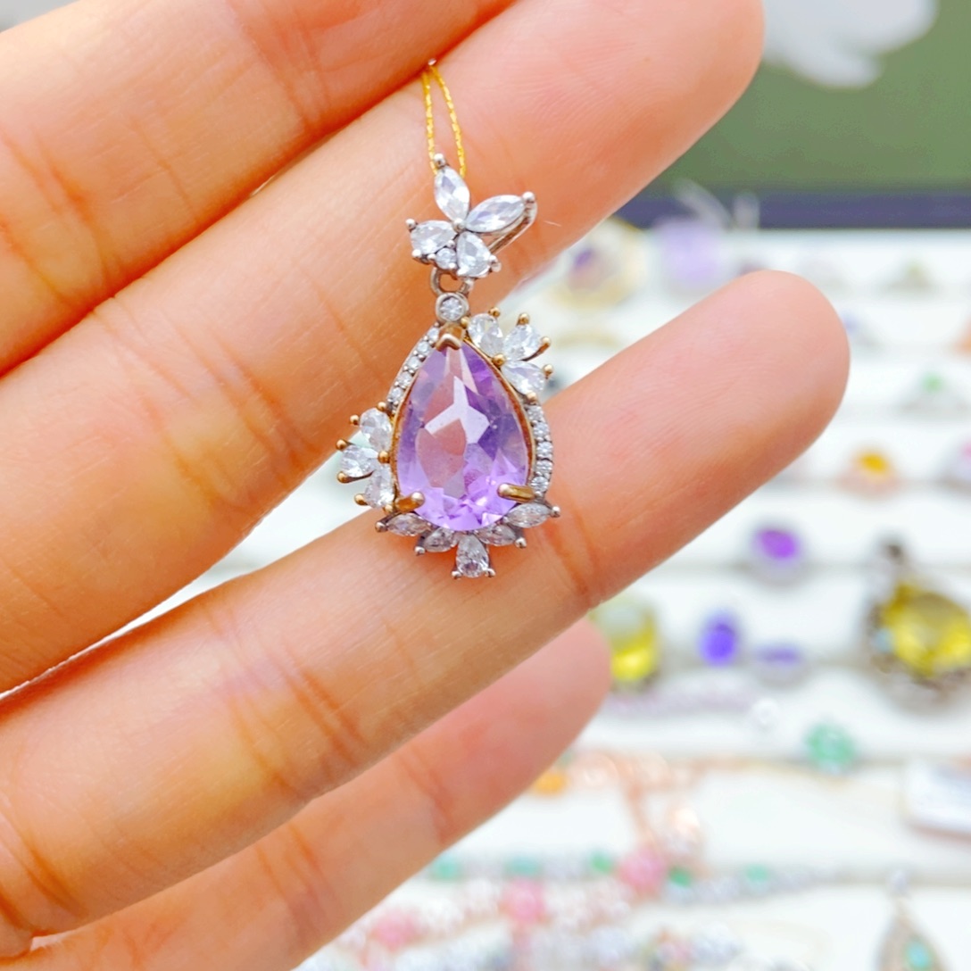 吊坠(不含链)银S925镶嵌紫晶