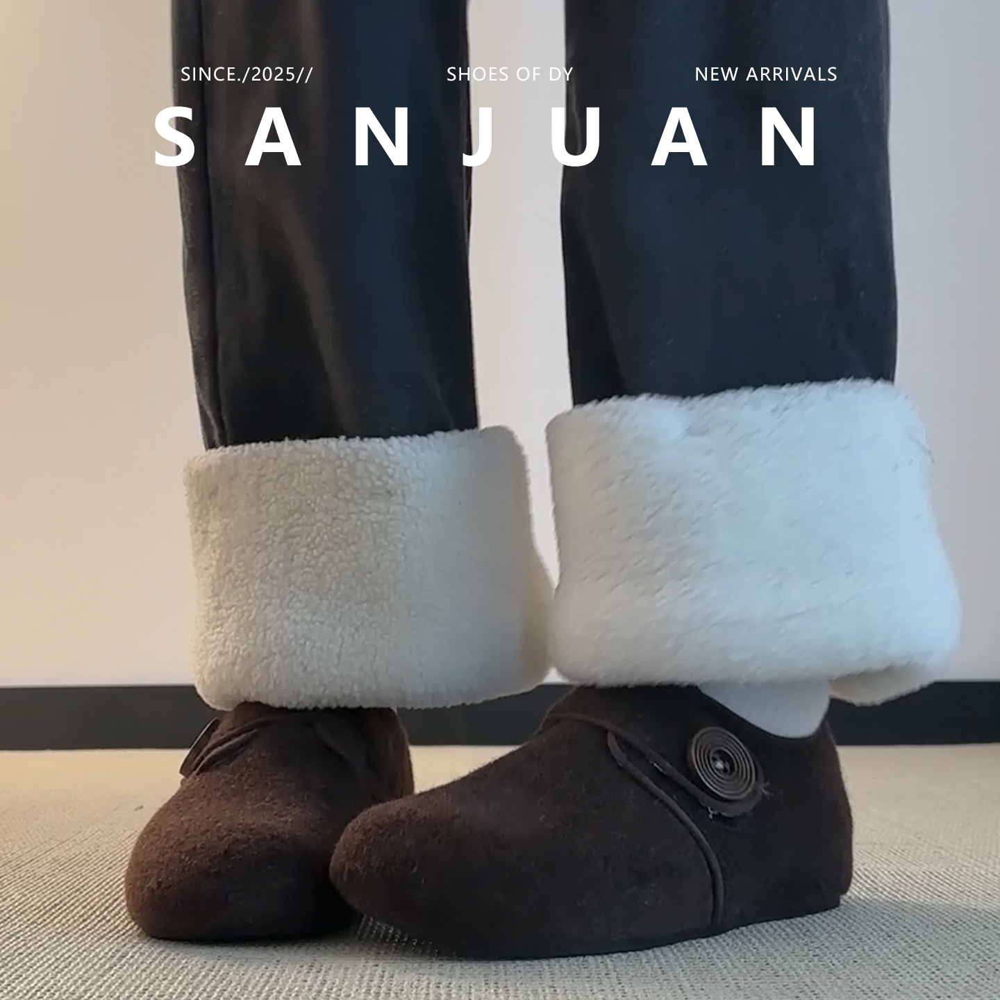 三卷sanjuan甜酷软妹加绒勃肯鞋女冬毛绒毛毛鞋外穿保暖女鞋棉鞋