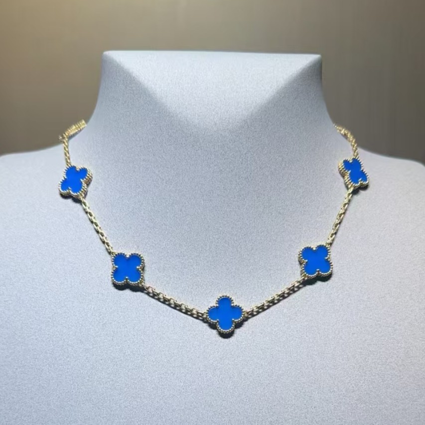  18K金蓝/红/黑四叶草十花项链RZ(定制品质48小时鉴赏期)