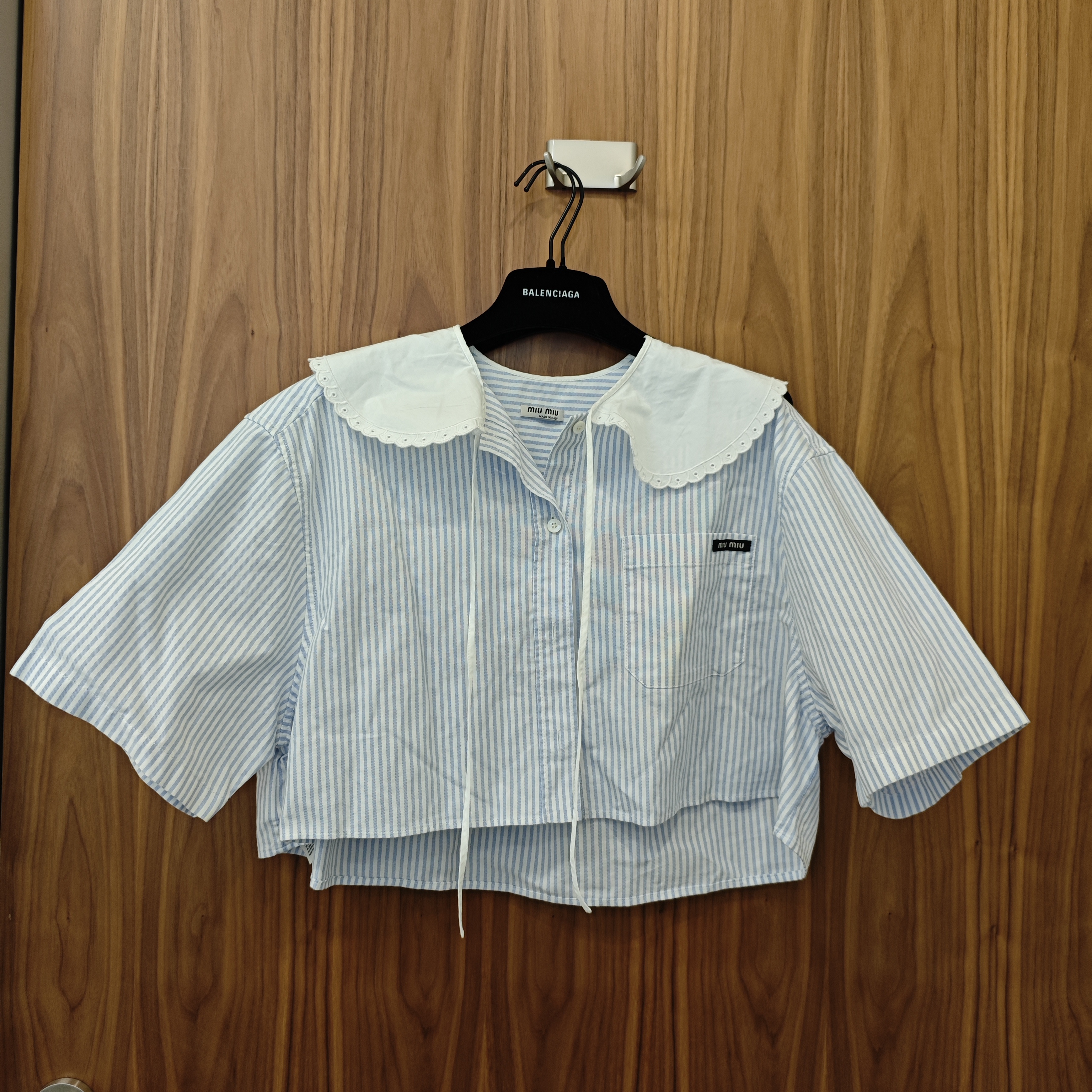 95新 MIU MIU/缪缪 娃娃领衬衫36码蓝白色/250806ZXJ9K04