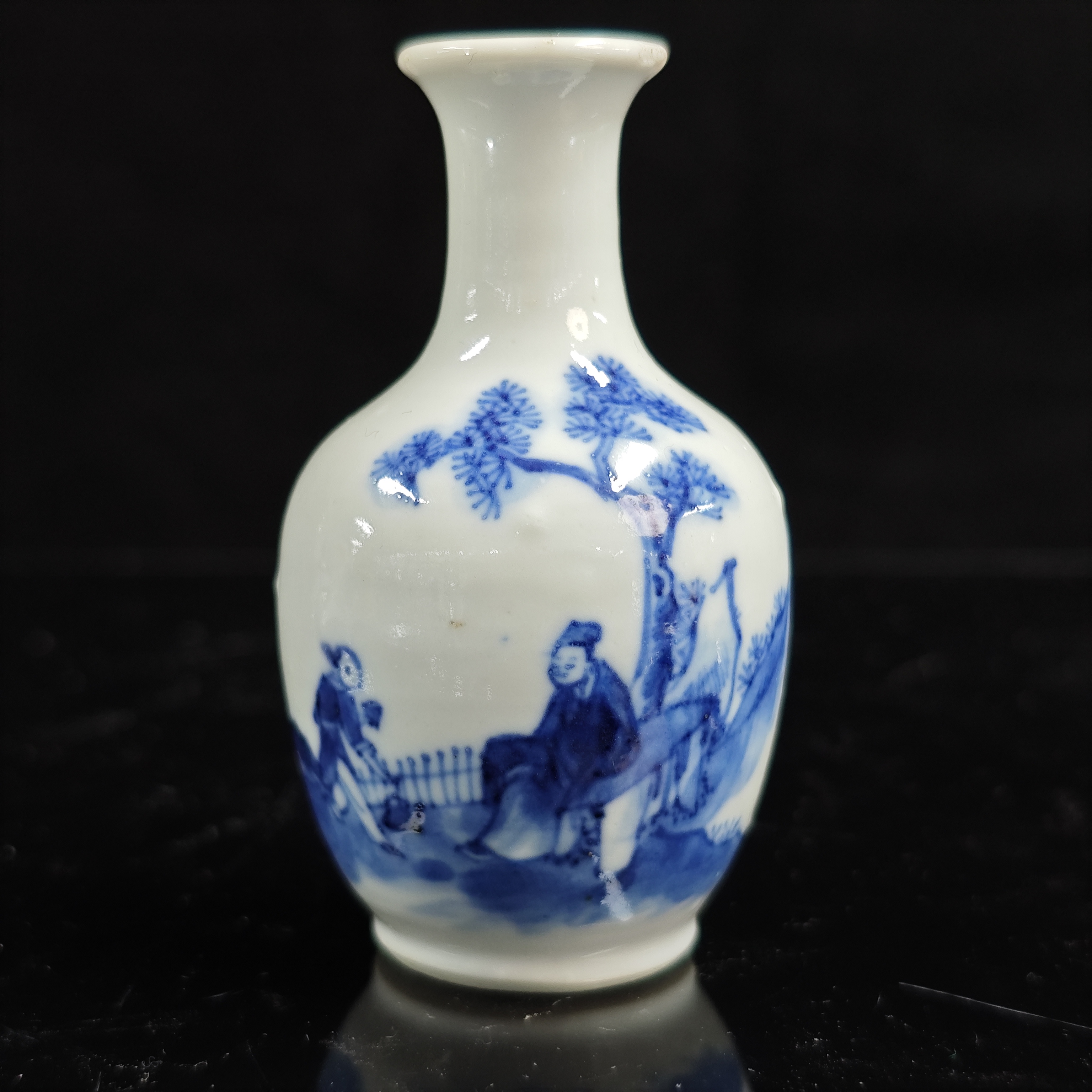 晚期 青花人物小瓶古陶瓷GS-0311-高度9 肚径5