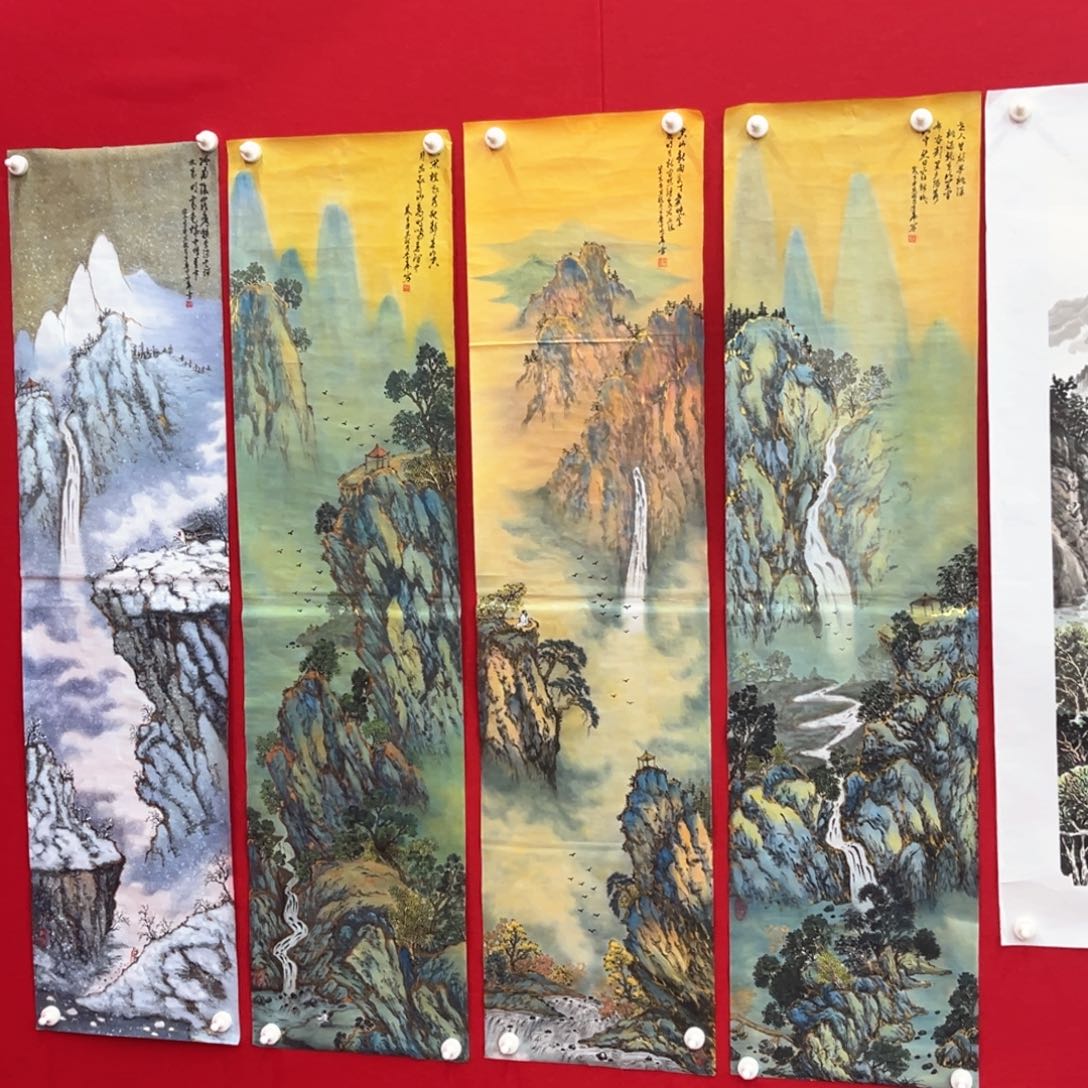 国画李虎四条屏绘画