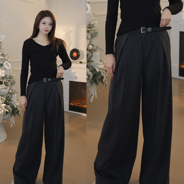 黑/灰/咖色毛呢阔腿长裤女秋冬季新款高个子加长直筒休闲西装裤子