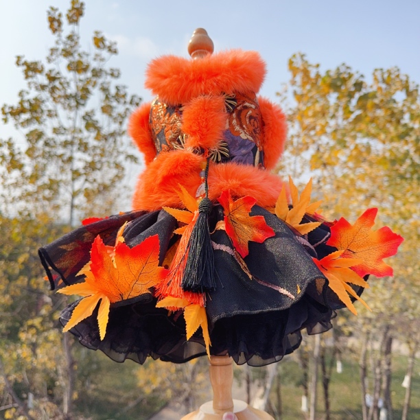 萌宠国风枫桥夜泊加绒旗袍裙情侣装 小熊泡沫宠物服饰原创