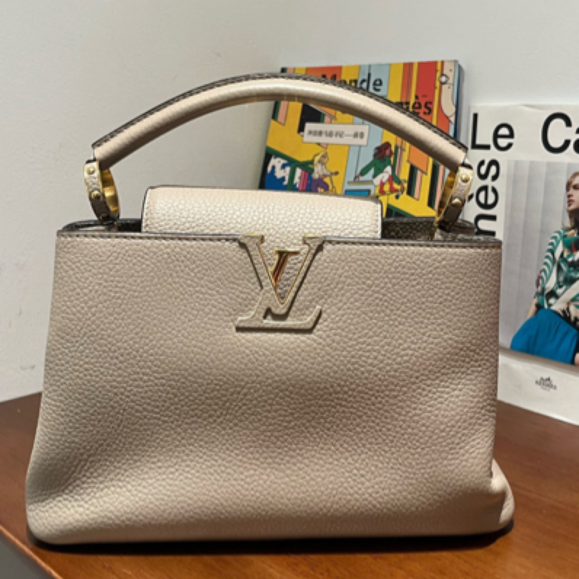 99新 LouisVuitton/路易威登 大象灰capucines bb时尚经典手提包