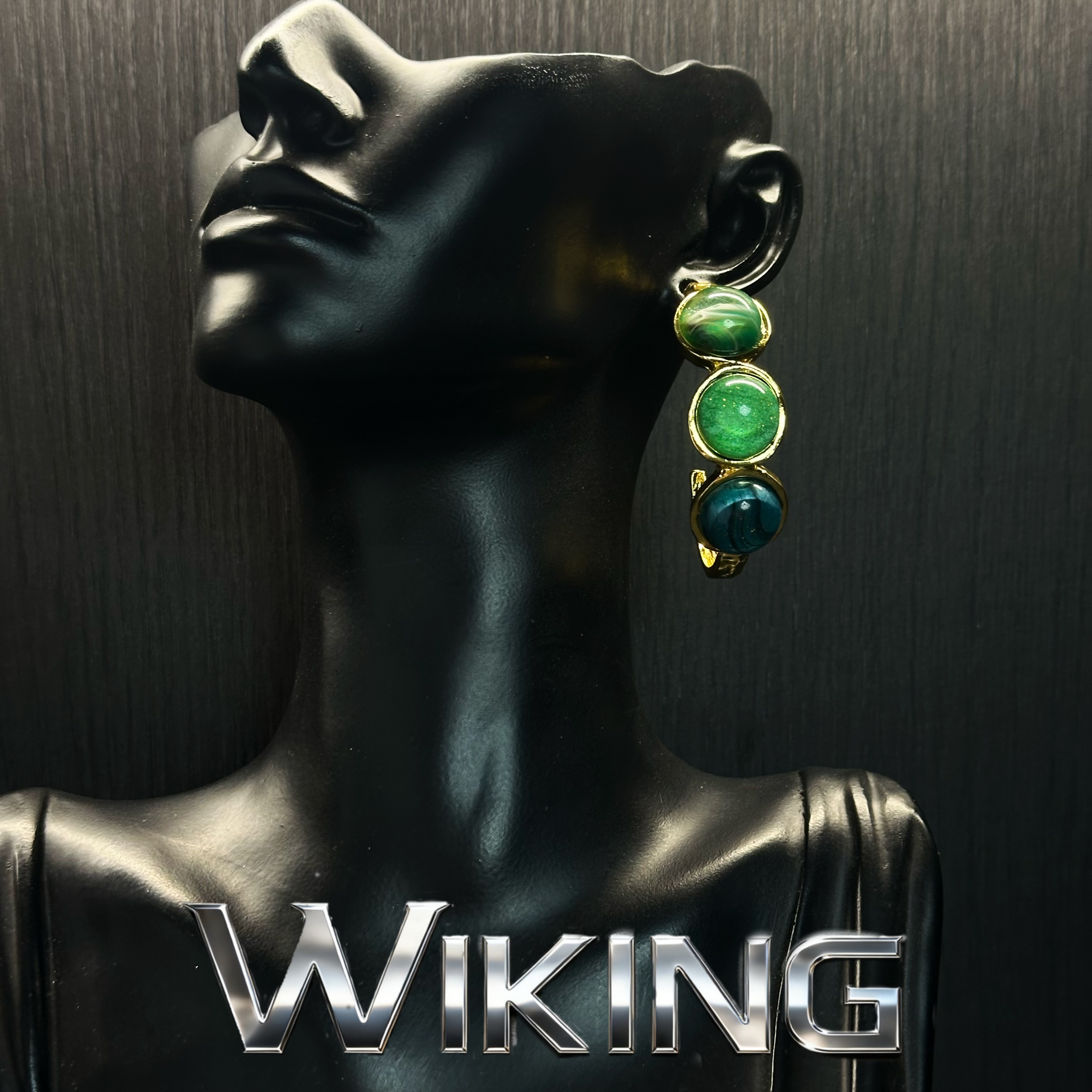 纯铜琉璃耳饰 WKING原创 “渐绿圆珠”中古风金第绿竹耳环A734