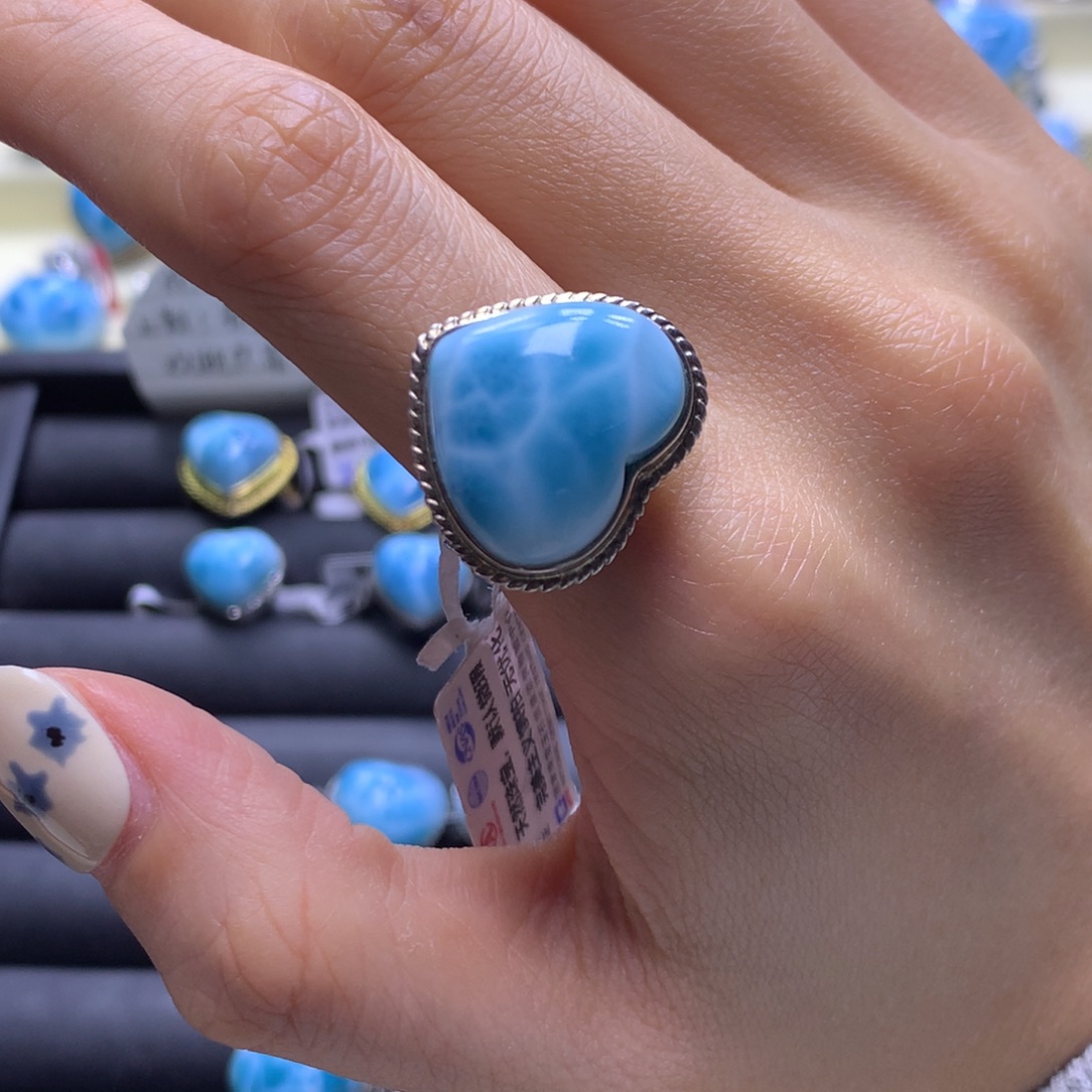 针钠钙石（海纹石）未镶嵌戒指爱心戒指色差略异