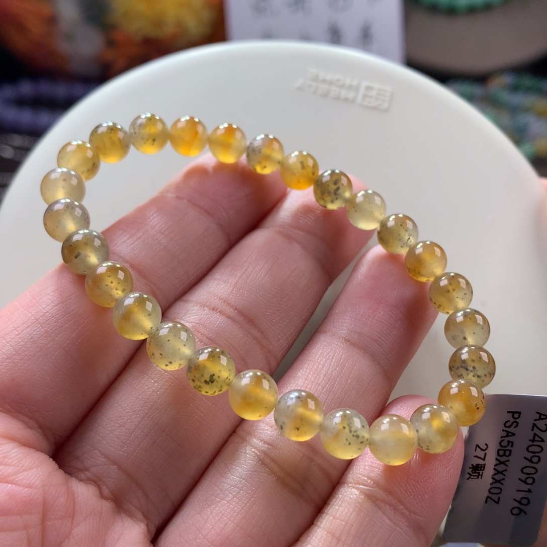 翡翠手链未镶嵌百香果•高冰黄翡满天星