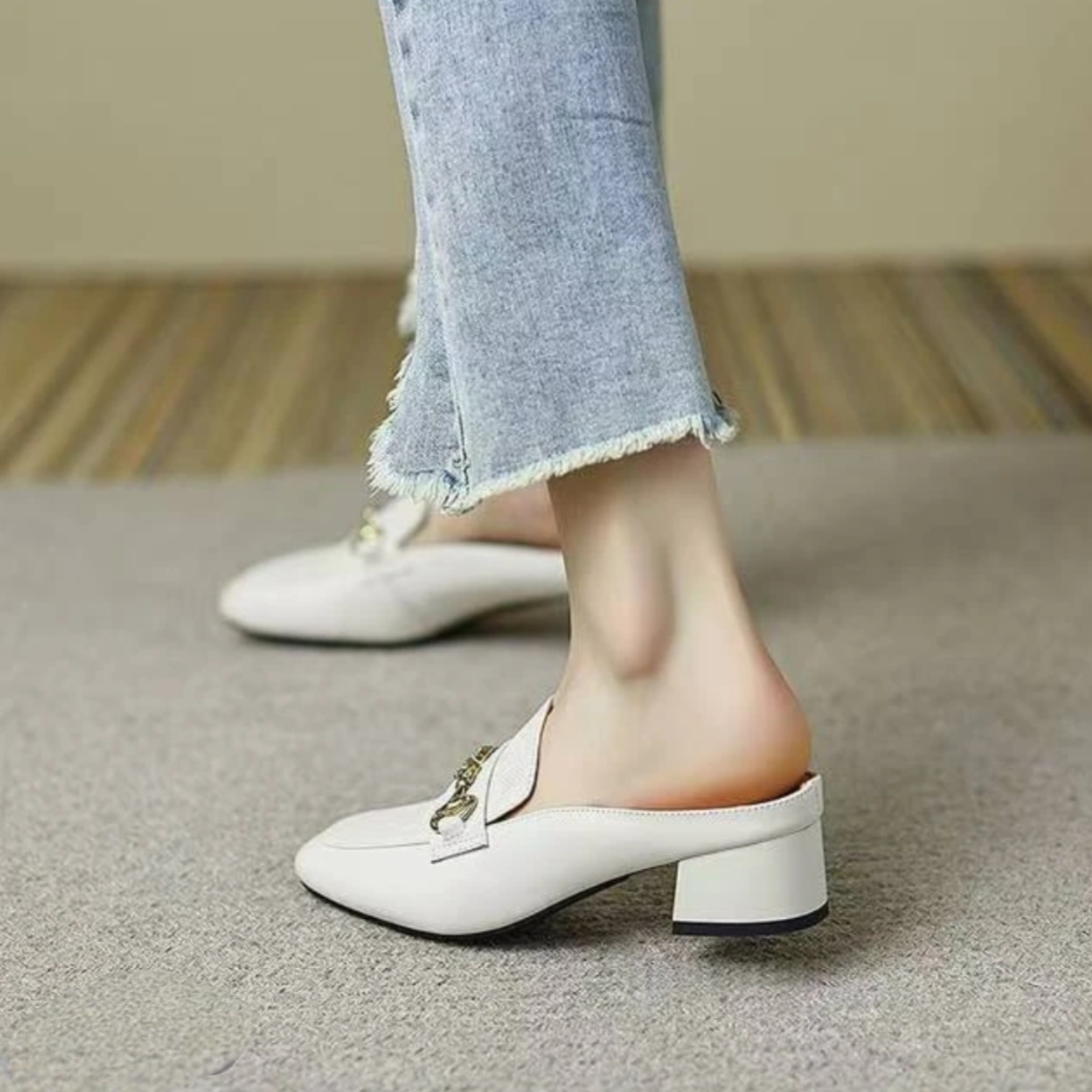 【翘颜品牌】2025夏季时尚包头低跟法式粗跟拖鞋包头拖X7688