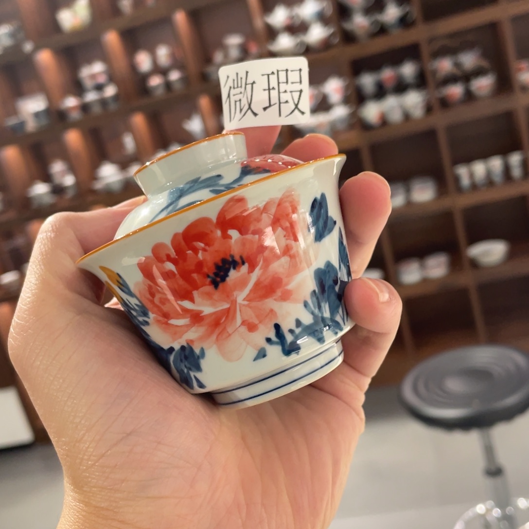 釉下手绘茶具微瑕