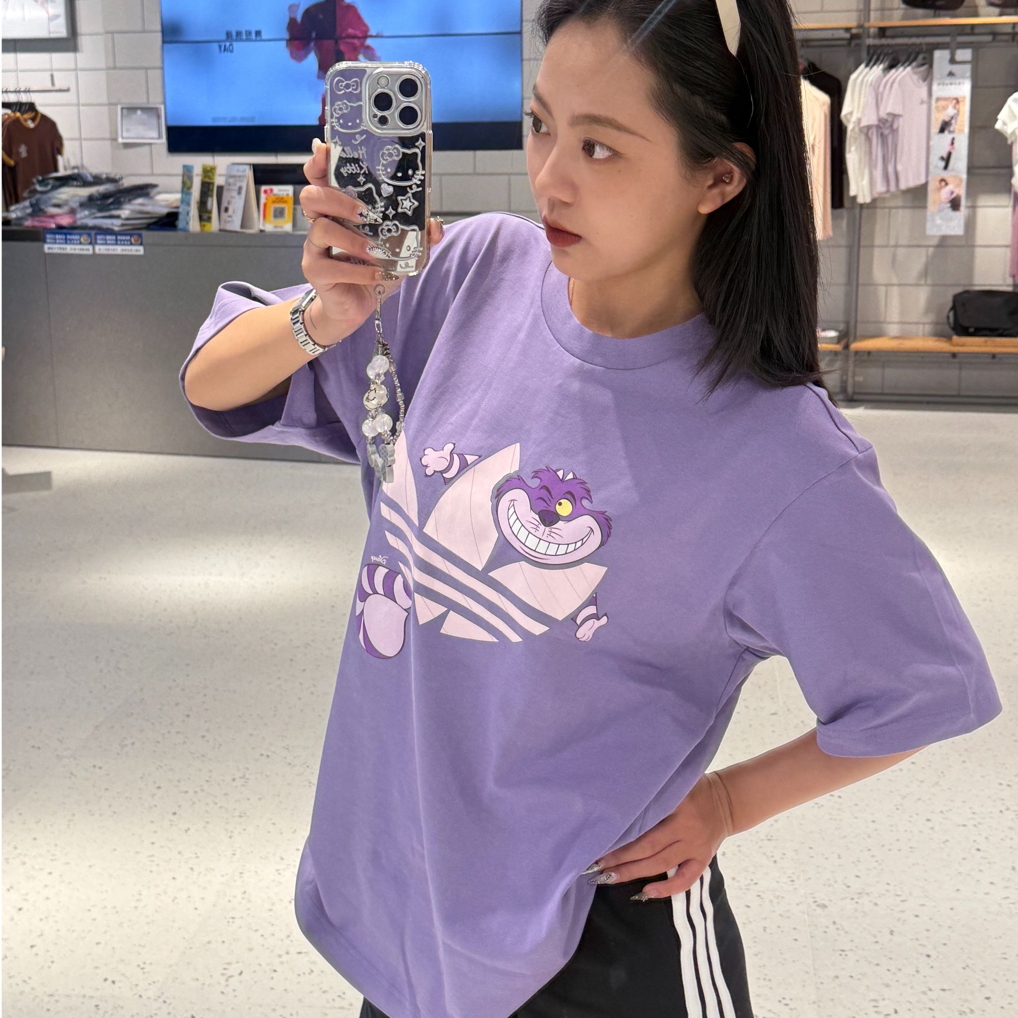 【滔搏联动】adidas阿迪达斯三叶草迪士尼柴郡猫联名短袖T恤KY8306
