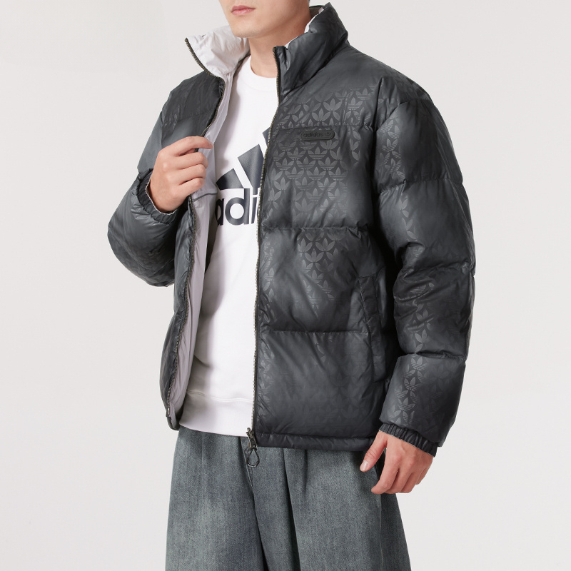 阿迪达斯三叶草羽绒服男装冬季新款立领双面穿时尚休闲外套JD3746