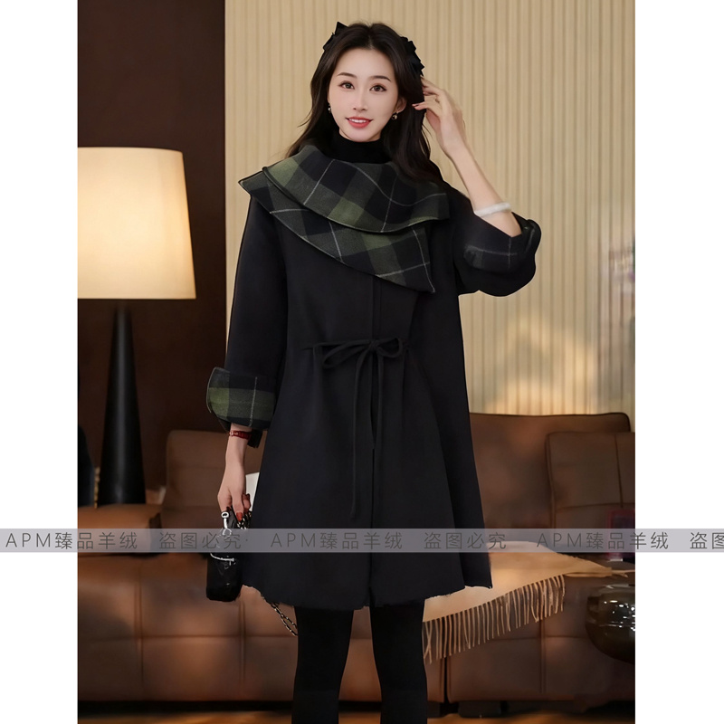 秋冬新款双面羊绒大衣女可拆卸高级感小个子中长款系带羊毛呢外套