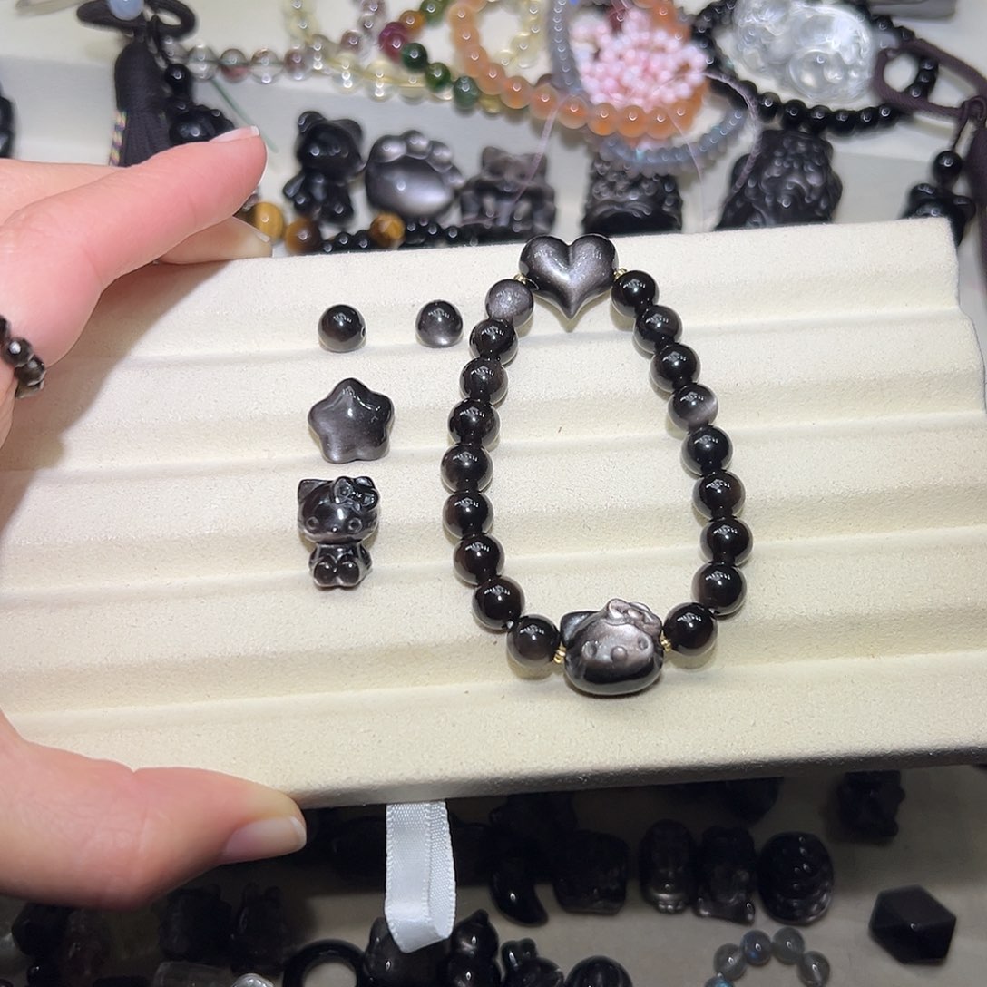 鼻***虫黑曜岩未镶嵌手饰