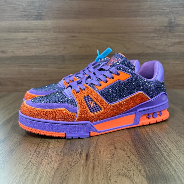 99新 LouisVuitton/路易威登 41码 trainer 橙紫满钻 低帮板鞋
