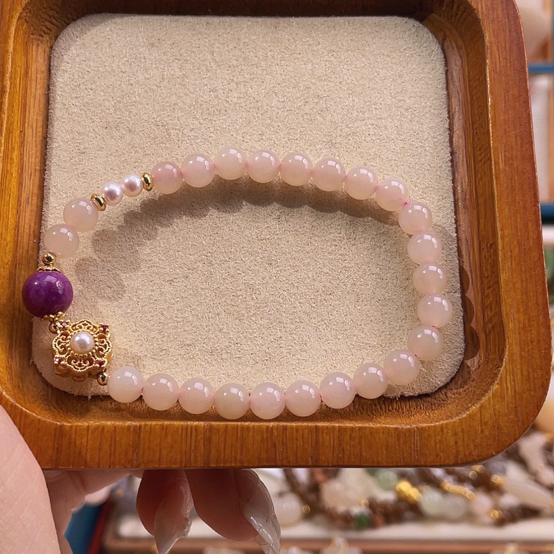 合金手串和田玉纯天然藕色手串