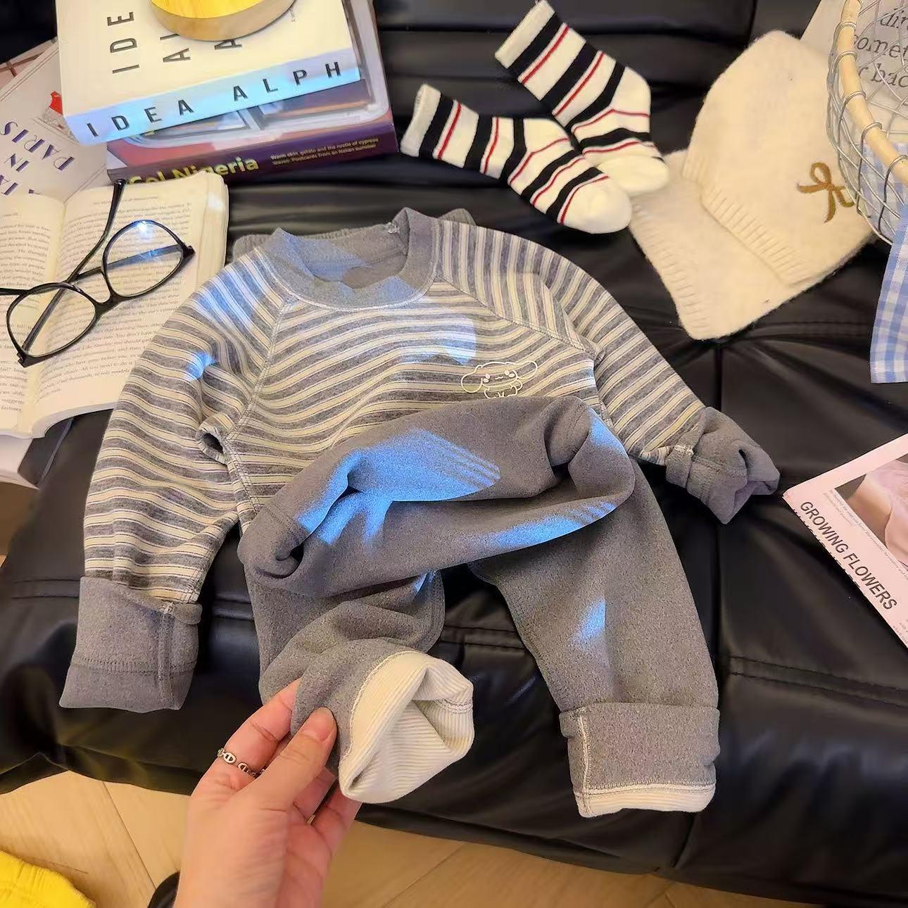 儿童无骨家居服男女10A级抗菌羊毛蚕丝秋衣睡衣秋冬季保暖套装