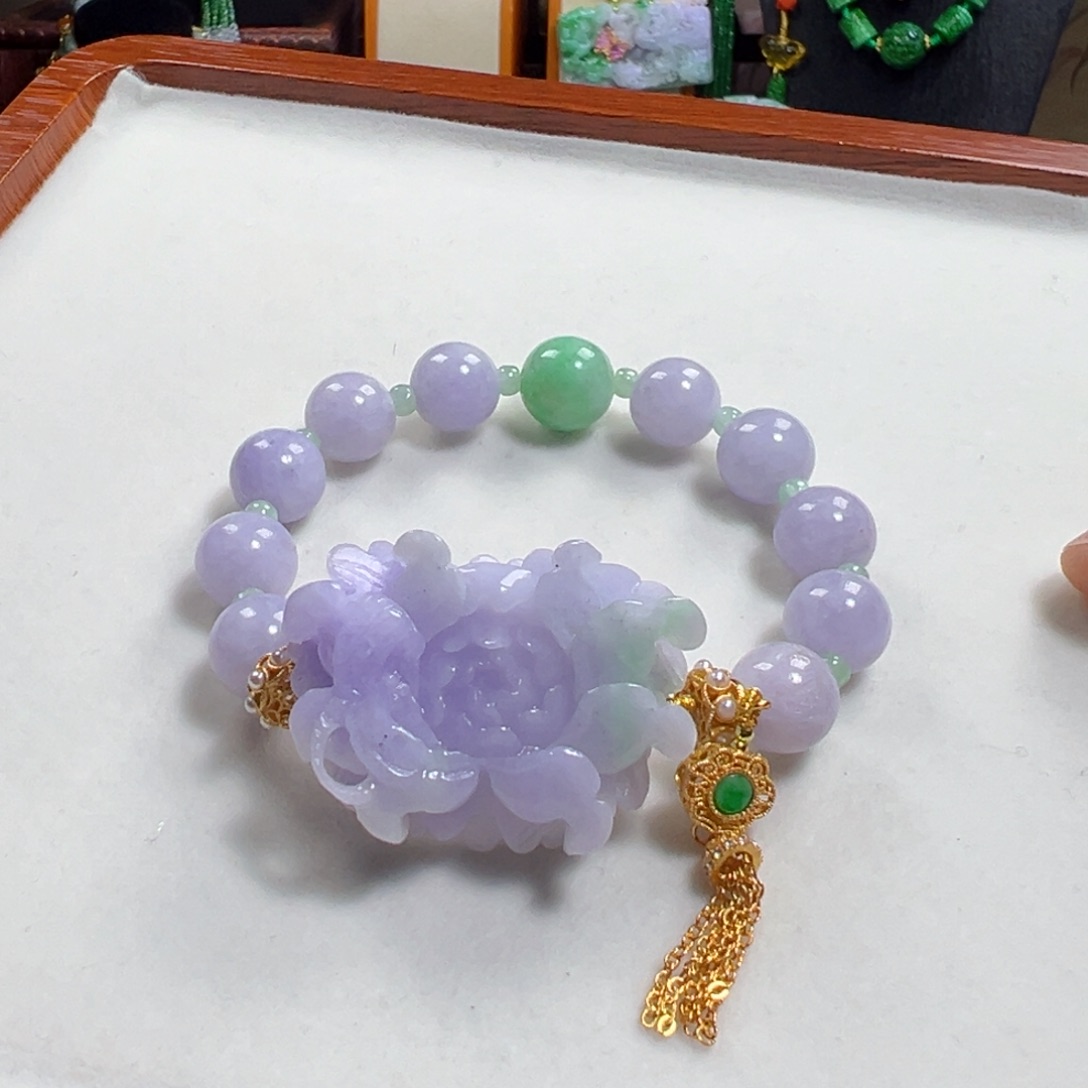 翡翠未镶嵌毛衣链冰紫花牌